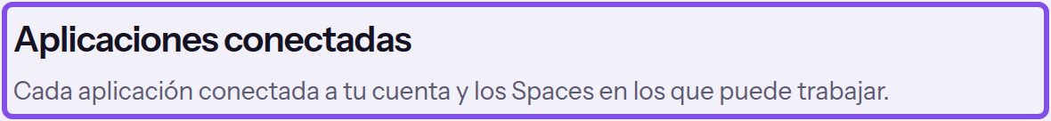 Cabecera de la página de aplicaciones conectadas. El título y el subtítulo están marcados.