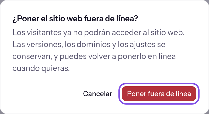 Confirmación antes de retirar un sitio web de Internet. El botón que confirma está marcado.