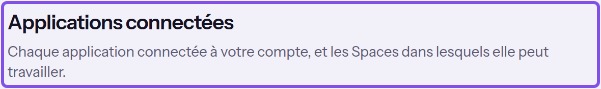 En-tête de la page des applications connectées. Le titre et le sous-titre sont encadrés.