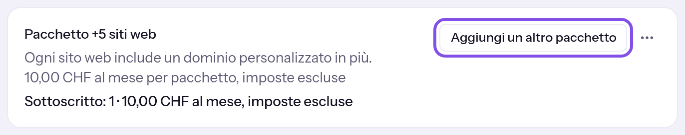 Riga del primo pacchetto nella sezione degli acquisti aggiuntivi. Il pulsante per acquistare il pacchetto è evidenziato.